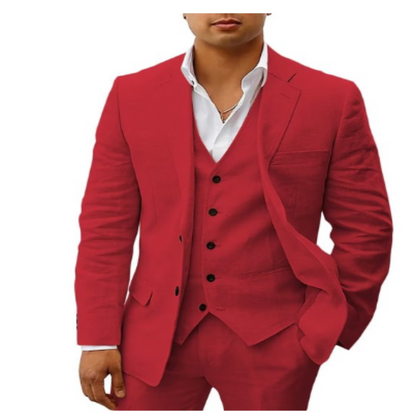 Bernardo - 3-Piece Linen Set for Men, Including a Simple Business Blazer, Vest, and Pants