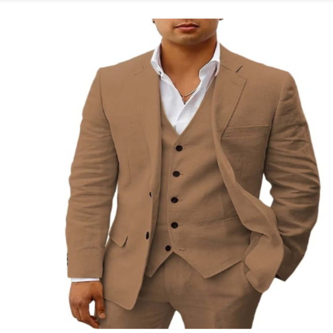 Bernardo - 3-Piece Linen Set for Men, Including a Simple Business Blazer, Vest, and Pants