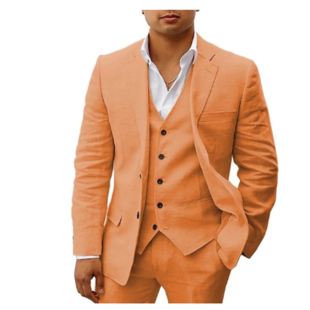 Bernardo - 3-Piece Linen Set for Men, Including a Simple Business Blazer, Vest, and Pants